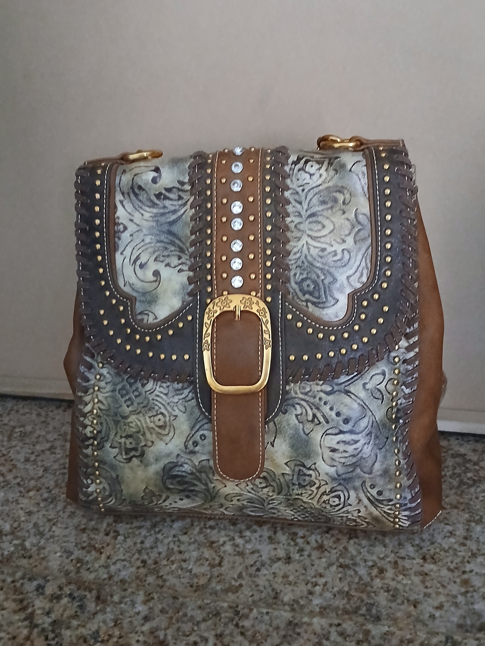 Montana West Brown Floral-Print Studded Backpack